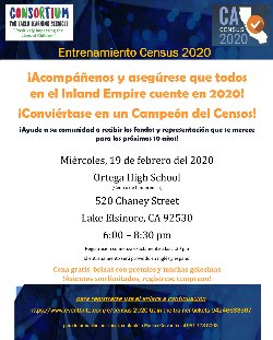 Census 2020 Training will be provided in both English and Spanish Registration begins promptly at 5:30 p.m.
